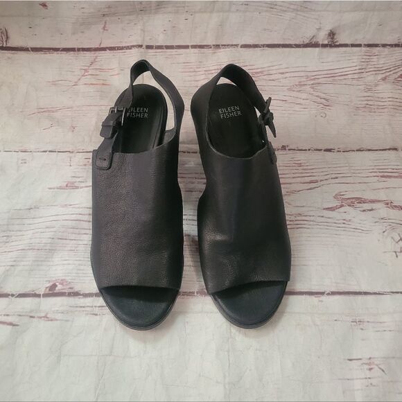 Eileen Fisher Glance Leather Open Toe Heels Size 11 - Picture 4 of 7